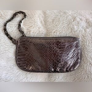 Snakeskin Wristlet Clutch Silver Grey